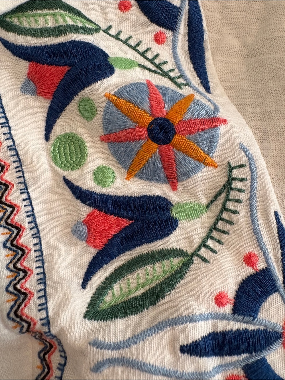 Boden White Top with Multicolor Floral Embroidery US size 10 - Picture 2 of 5